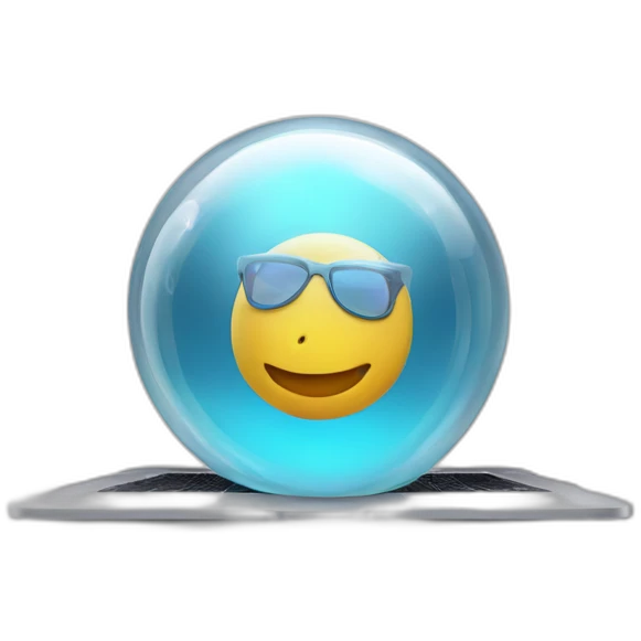 3d macbook inside a bubble emoji