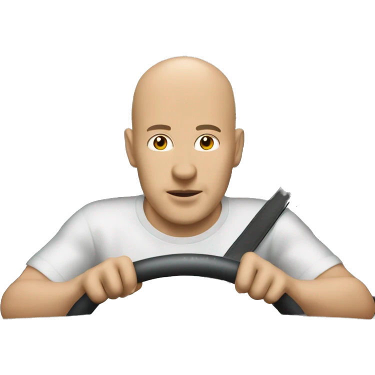 bald man driving car outdoors lengua larga emoji