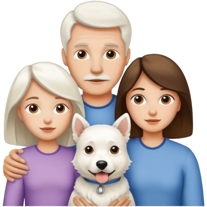 parents, daughter and a white dog emoji