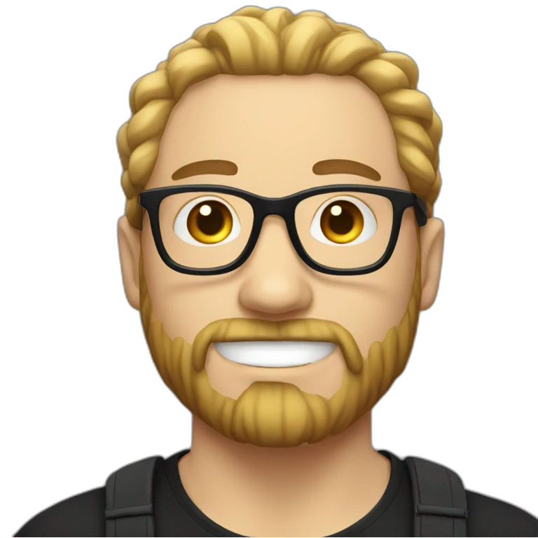 White Man with clear glasses and a black tshirt and a man bun and beard emoji