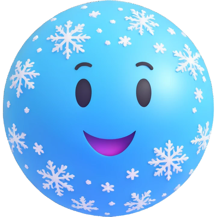 a frozen ball, covered in snowflakes, sparkling with ice crystals, 3D emoji style emoji