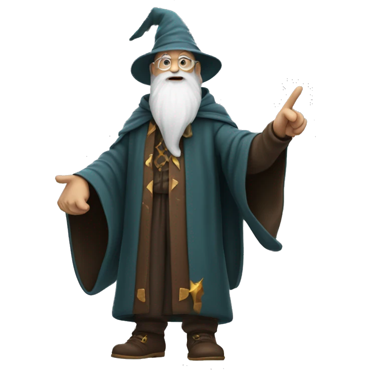 a wizard with a white beard shaking his index finger his full body is shown emoji