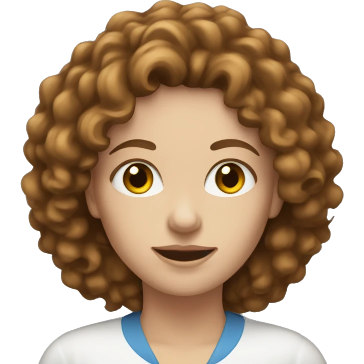 White women with the brown curly hair and blue eyes work at the laptop  emoji