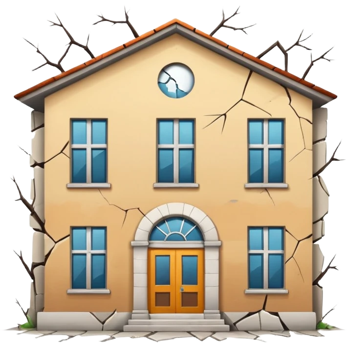 Abandoned school, cracked walls, broken windows, no background, simple style, minimal details emoji