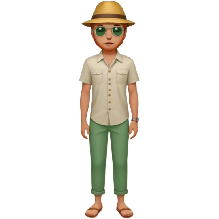 Chico moreno, joven ojos verdes,vestid camisa pantalón playa cuerpo entero, pelirrojo emoji