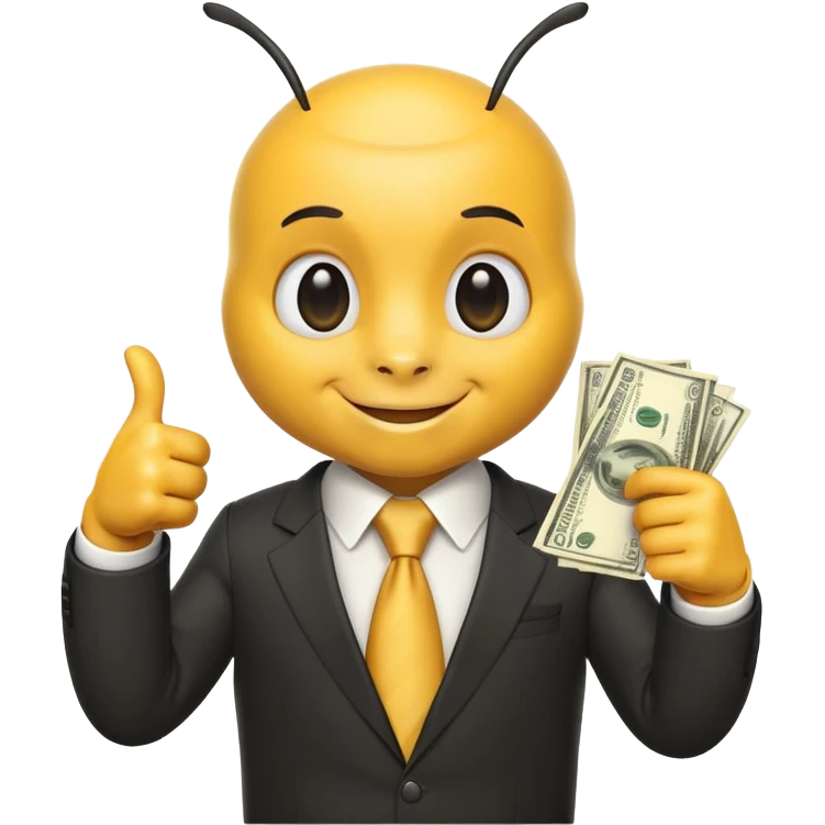 Bee with money shows thumbs up emoji