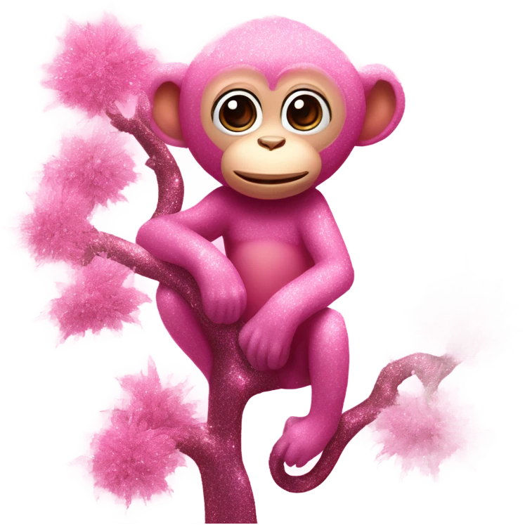 Pink monkey on a pink tree with glitter emoji