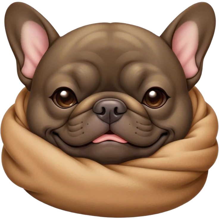 Cinematic Meme-Worthy Chubby Sleeping Brindle French Bulldog Portrait Emoji, Head resting peacefully with a contented smile, showcasing a delightfully chubby build and a luxuriously soft brindle coat with subtle fawn highlights, eyes shut in a serene nap, Simplified yet hilariously adorable features, highly detailed, glowing with a soft, drowsy light, high shine, relaxed and utterly lovable, stylized with an air of playful laziness, bright and heartwarming, soft glowing outline, capturing the essence of a comically sleepy companion, so meme-worthy it feels like it could instantly become the next viral sensation of adorable slumber! emoji