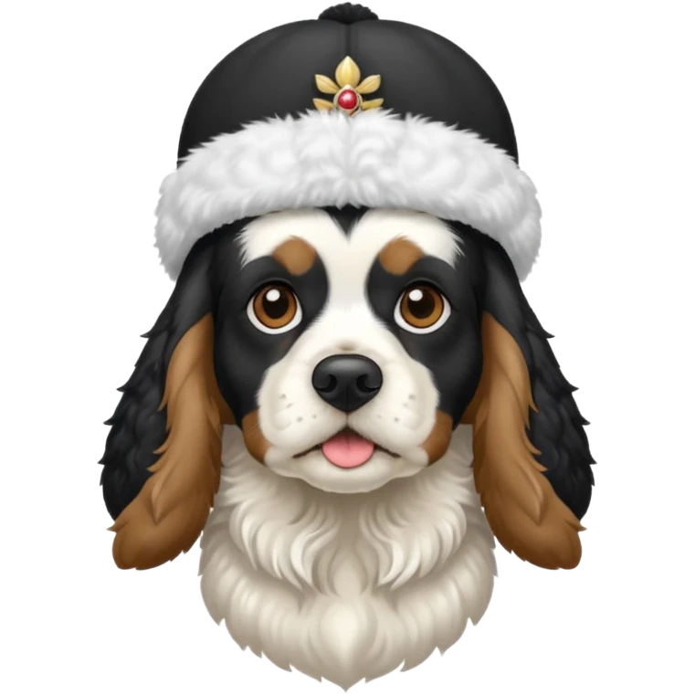 Собака породы черно-белый русский кокер спаниель в шапке ушанке emoji