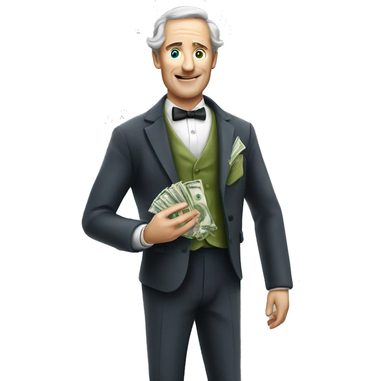 Photorealistic A British gentleman with money emoji