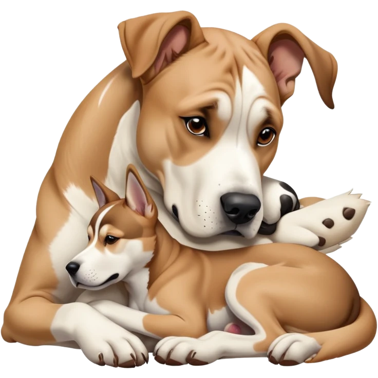 tan Great Dane cuddling a husky, realistic  emoji