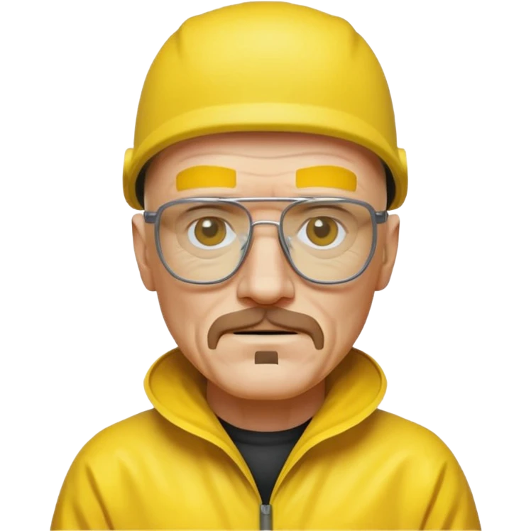 Walter White in iPhone emoji style, wearing his iconic glasses and a yellow hazmat suit emoji