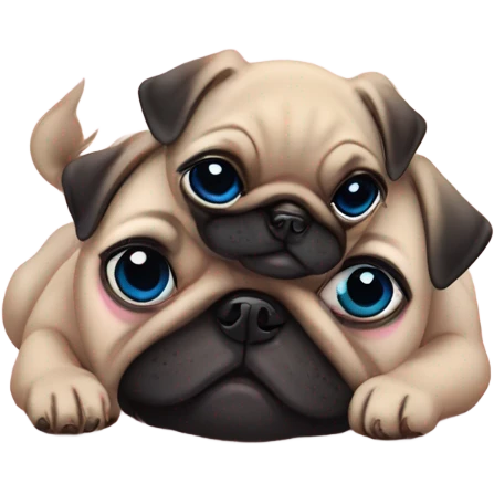 1 Baby pug with big blue eyes hugging a baby pug with pink eyes  emoji