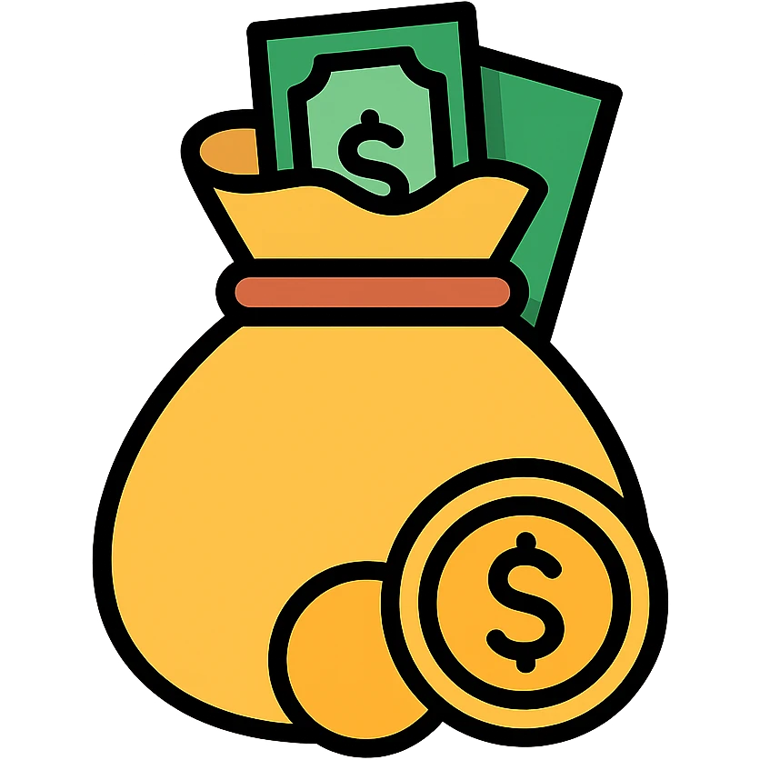 colored icon of a money bag with coins and banknotes peeking out emoji