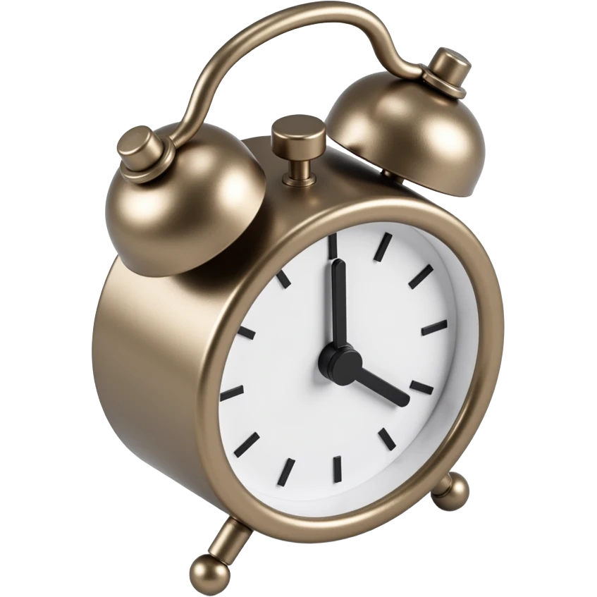 a realistic metallic alarm clock, skeuomorphism style emoji