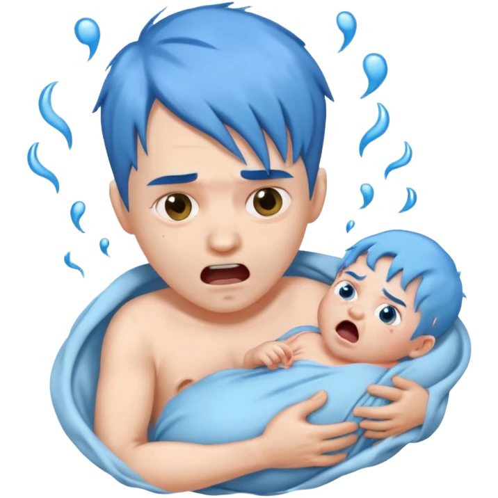 make a roblox charecter with blue hair a MAN  and give him white skin and make him giving birth emoji