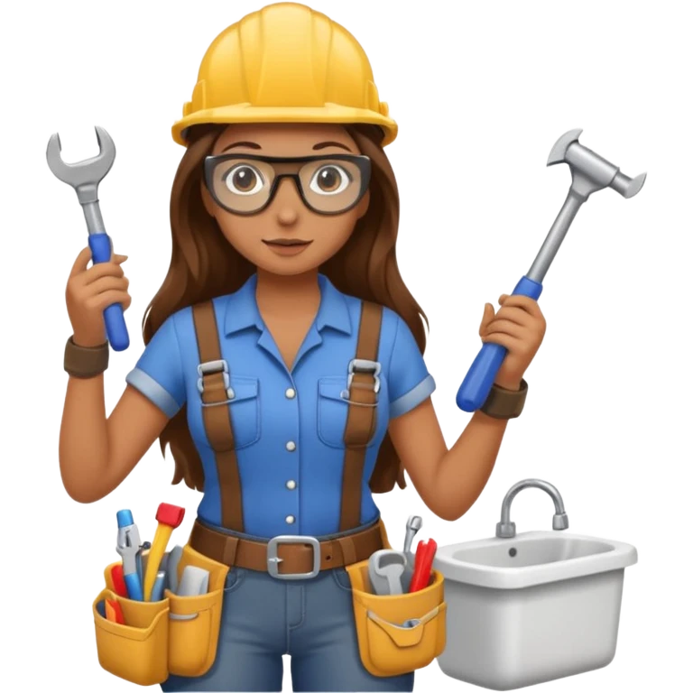 beautiful girl with long brown hair constructing new bathroom emoji
