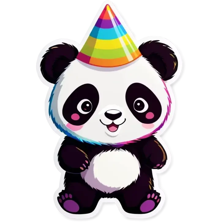 a rainbow coloured panda bear with a party hat emoji