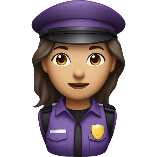 Security guard, no hat, woman, dark hair, light brown skin, purple hair, no hat  emoji