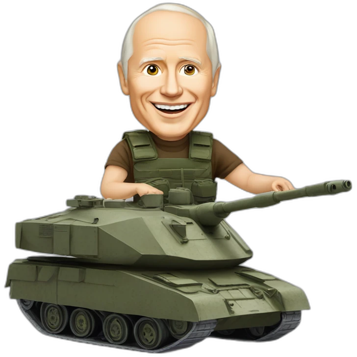 Vladimir Poutine qui mange une poutine sur un tank en patins à roulettes emoji