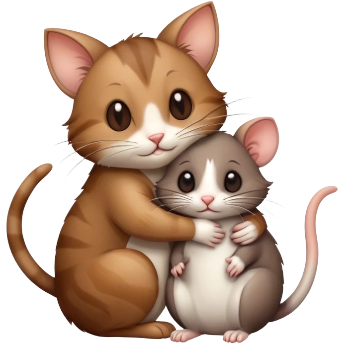 Cat hugs small rat emoji