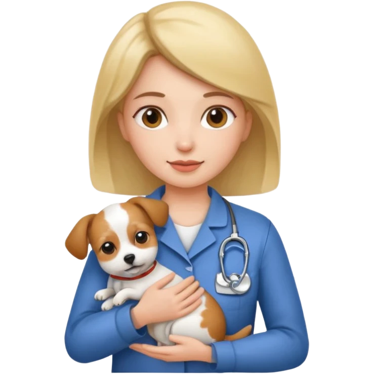 a woman vet holding a small dog emoji