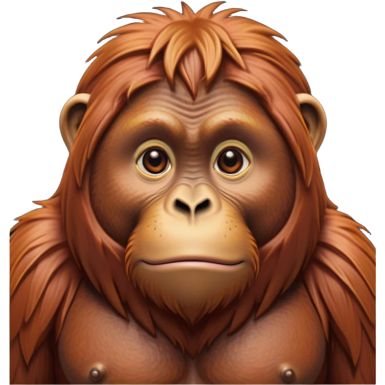 Cinematic Noble Orangutan Portrait Emoji, Poised and regal, with a robust, thoughtful build and deep, soulful eyes framed by rich, textured fur, Simplified yet sharp and sophisticated features, highly detailed, glowing with a soft, earthy glow, high shine, intelligent and contemplative, stylized with an air of ancient wisdom, focused and commanding, soft glowing outline, capturing the essence of a watchful and confident guardian that appears ready to step out of the screen with timeless authority! emoji