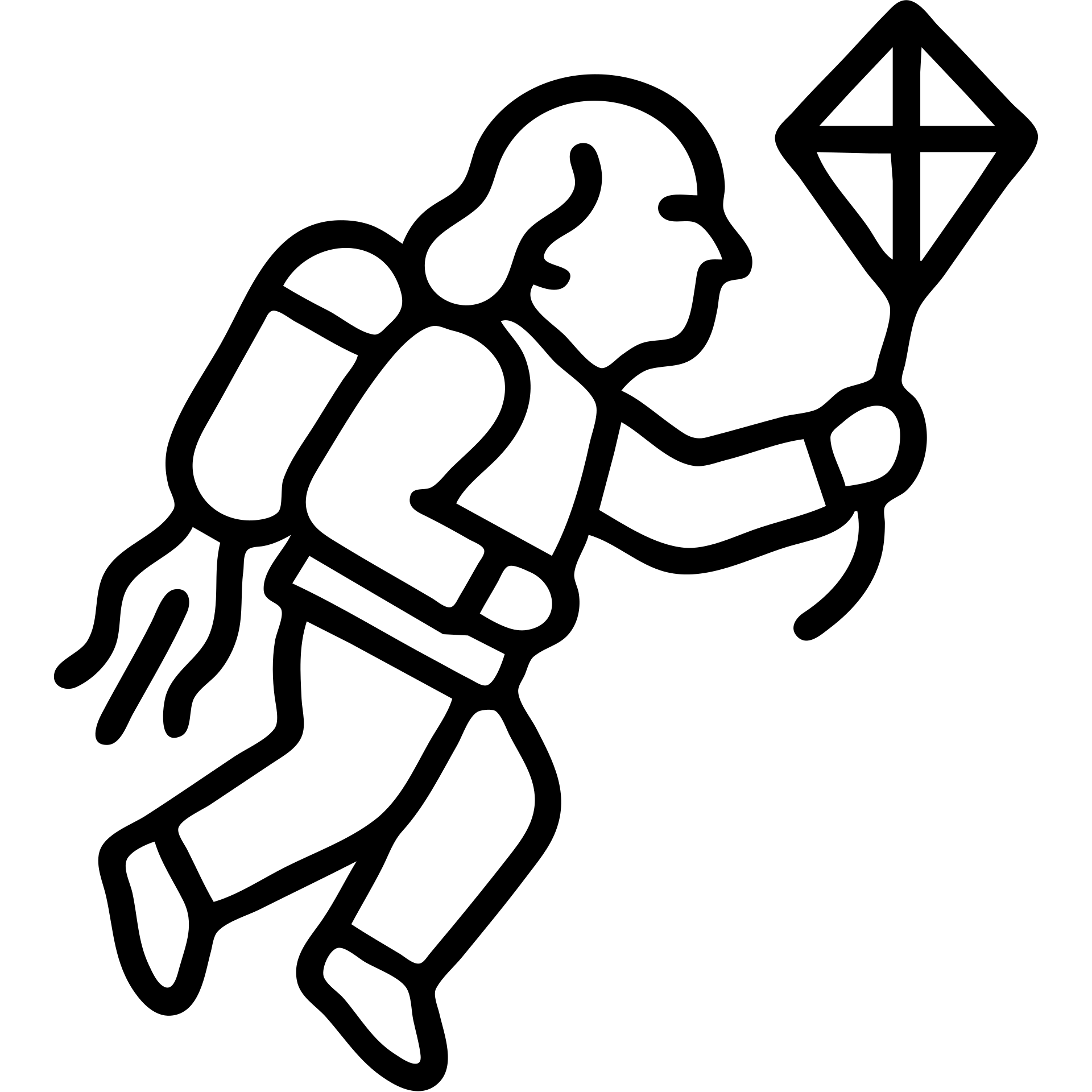Ben Franklin flying with a jetpack, holding a small diamond kite in his left hand, minimalist black outline icon emoji