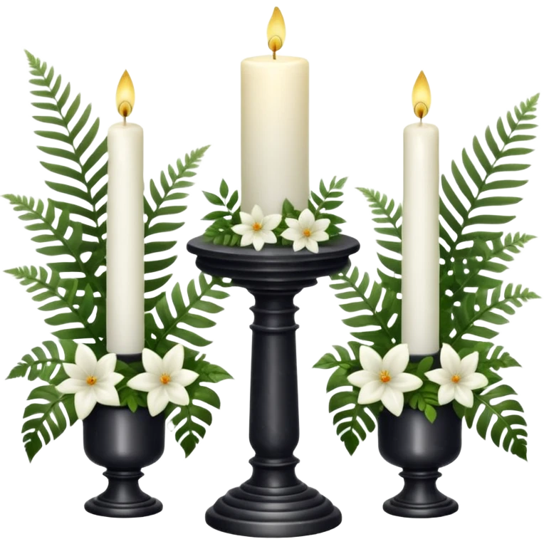 Aesthetic scenic beautiful gorgeous pretty elegant sparkly shiny scene of Candles white and with flowers and marble pedestals and lush vines and ferns emoji