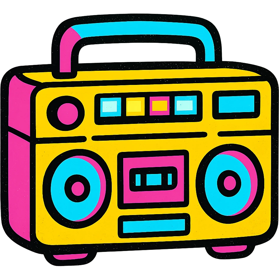 A boombox in Pop Colors style, with a modern twist, sleek design, glowing buttons, and a mix of pastel and neon colors emoji