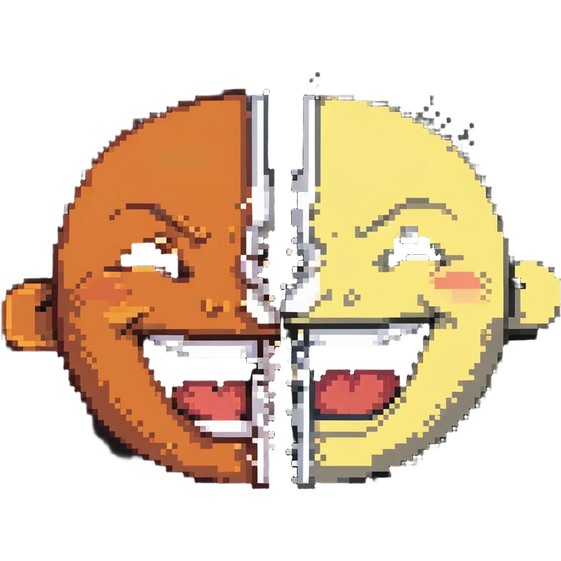 face split in half - one side happy smiling with big grin, other side angry with steam coming from nose emoji