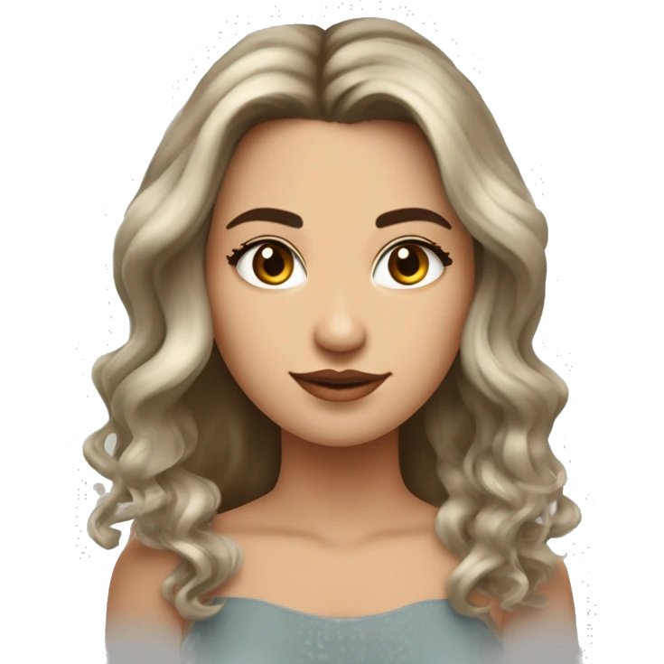 Mujer de piel blanca con pelo lacio a la altura de los hombros , su pelo color sea balayage. De ojos marrones  emoji