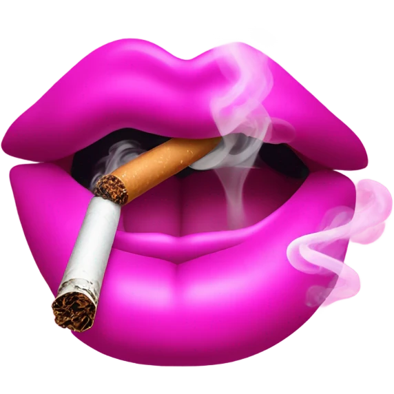 Neon pink lips are blowing smoke, and a cigarette is in her mouth emoji