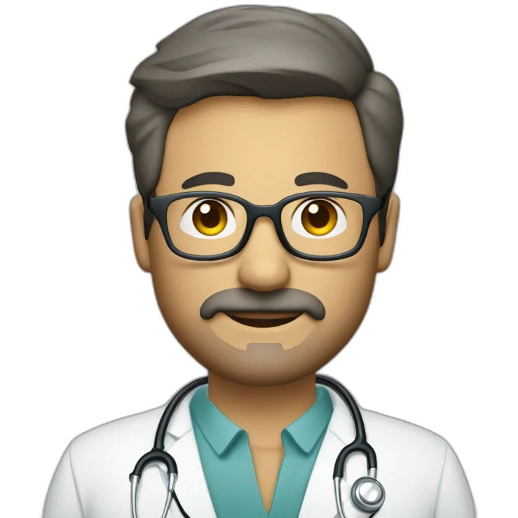 Hombre médico muy delgado, sin bigotes, de pelo blanco muy corto con gafas transparentes con un estetoscopio en el cuello emoji
