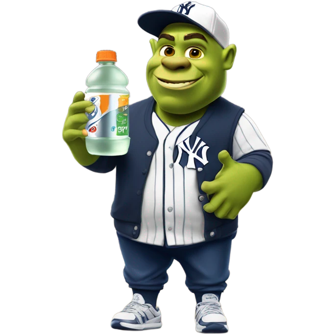 Shrek with Gatorade and yankes hat and Jordan’s emoji