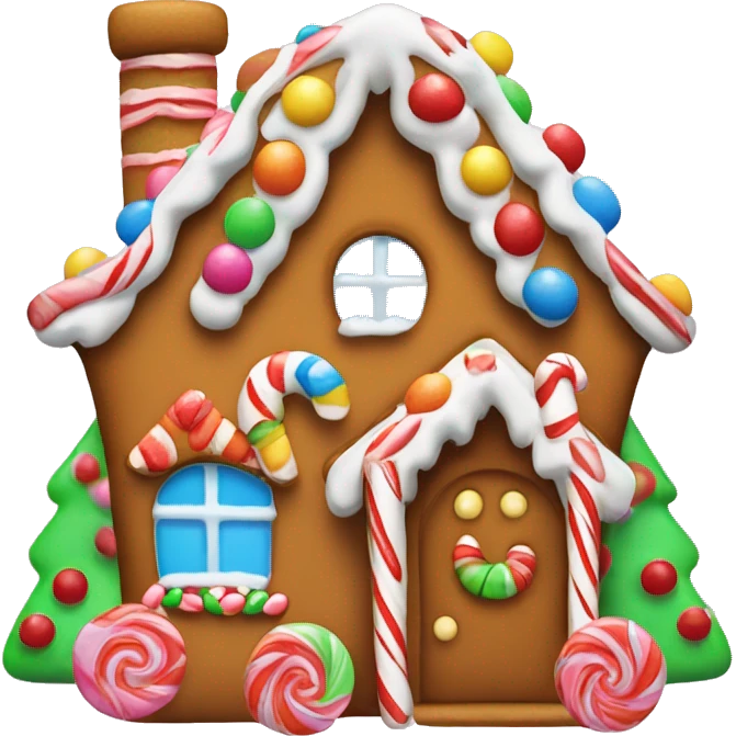 Gingerbread house with gum drops and candy canes  emoji