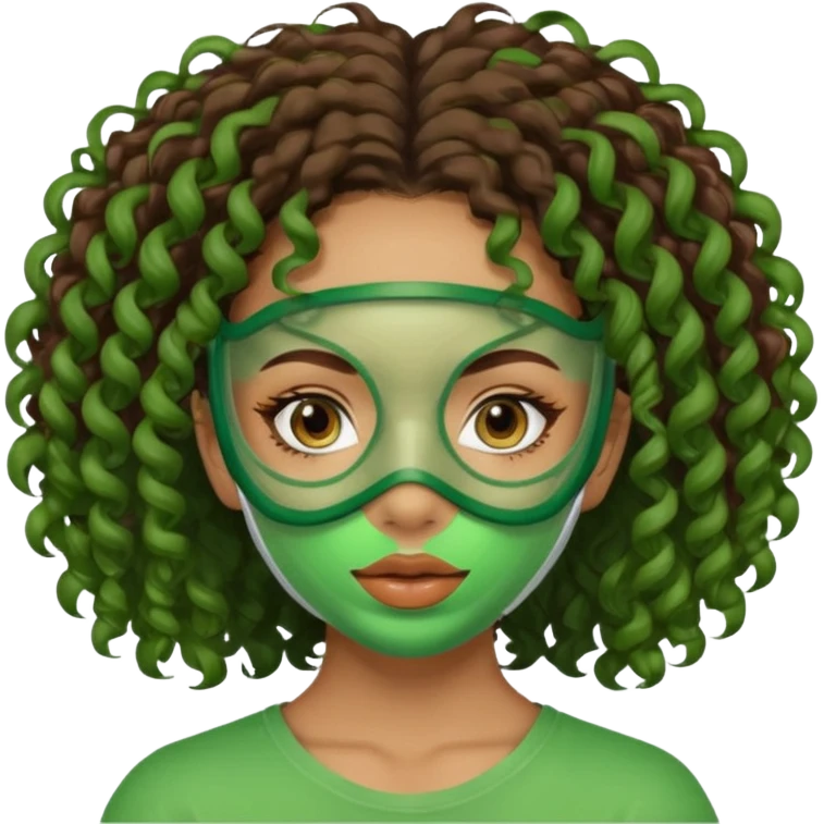 lightskin girl with green facemasks and brown curly hair emoji
