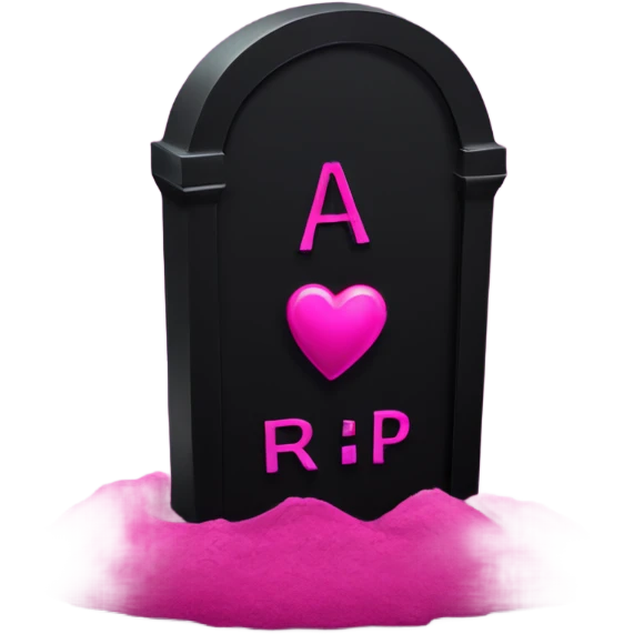 a black Grave with the letters RIP in a dark pink heart emoji