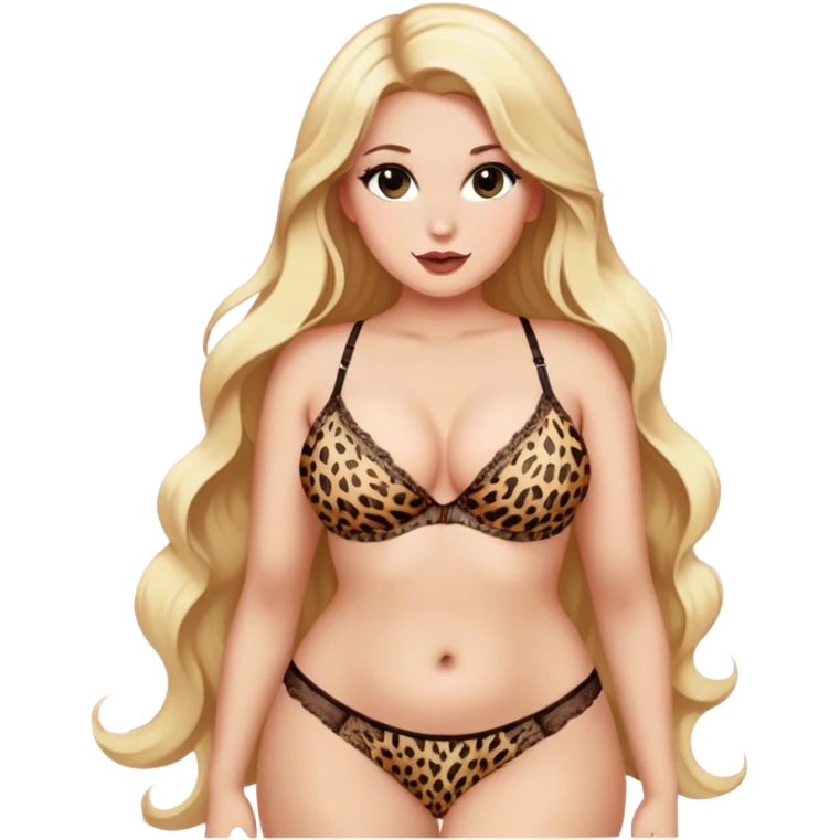 curvy blonde long hair intimate sfw leopard print lingere pose emoji