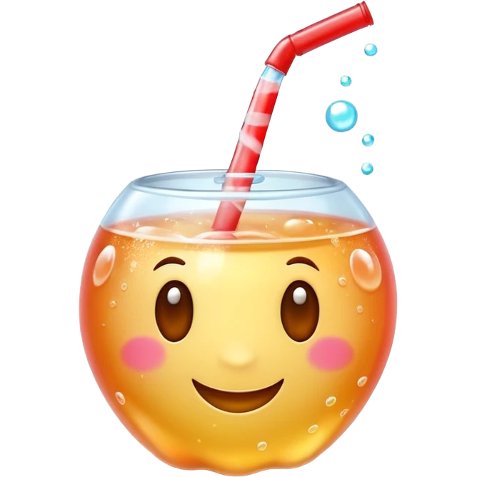 3D Apple style emoji of bubbly soda pop, fizzy bubbles rising, translucent sparkling liquid, isolated on white background, soft shadows, high detail, playful and cute. emoji