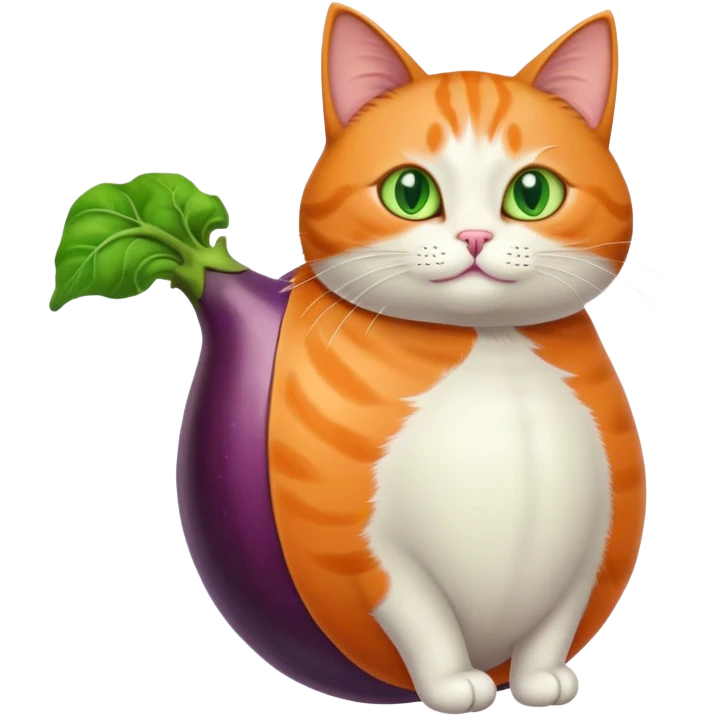 A cat with a big eggplant between its legs emoji