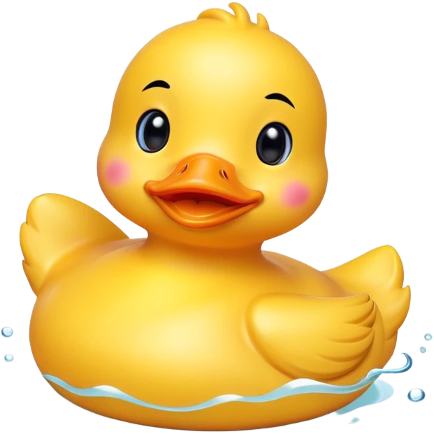A rubber duck with rosy cheeks and an adorable happy expression emoji