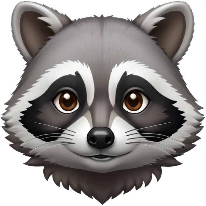 Cinematic-Noble-Raccoon-Portrait-Emoji – Poised and confident, with a sturdy build and a beautifully textured fur of silver-grey accented by dark black facial markings, deep-set, intelligent brown eyes, simplified yet sharp and sophisticated. emoji