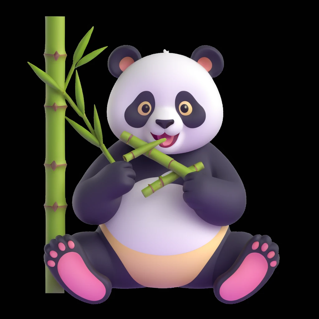 panda eating bamboo in forrest, close up pose emoji