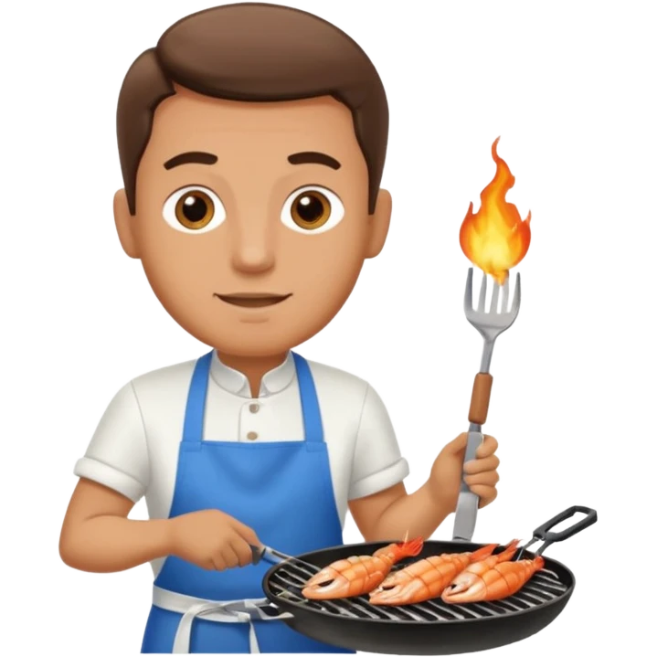 man grilling seafood on a sizzling grill emoji