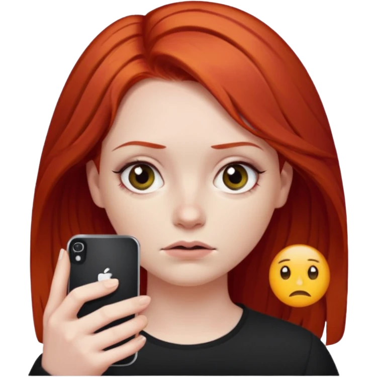 Una chica pelo rojo que está con OJERAS dije que se note y los ojos así 😒color de piel blanca y tiene en su mano un iPhone 16 de 2024 emoji