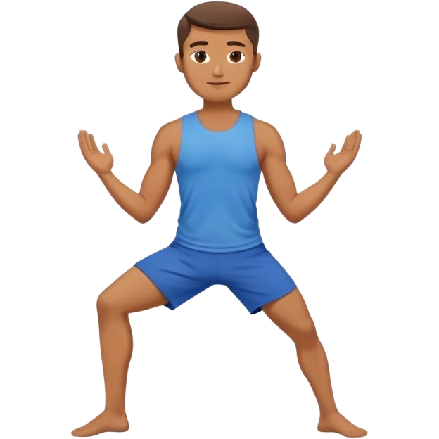 man with blue short warrior yoga pose emoji