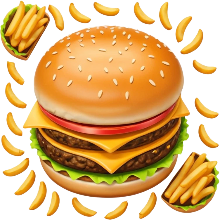 i want a Cheeseburger and Fries with a angle to 15–20° gentle bird’s-eye angle emoji
