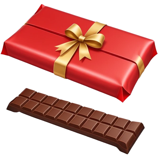chocolate bar half wrapped with red cover emoji