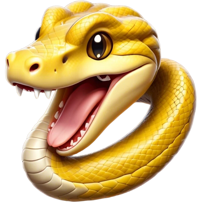 Cinematic Cute Yawning Python Portrait Emoji, Head tilted slightly with a dramatic, wide-open yawn, showcasing a sinuous, scaled form with drowsy, half-closed eyes and an open, relaxed mouth, Simplified yet irresistibly adorable features, highly detailed, glowing with a soft, cozy earthy glow, high shine, relaxed yet expressive, stylized with a dash of whimsical reptilian charm, soft glowing outline, capturing the essence of a drowsy yet affectionate python that appears ready to stretch out for a nap! emoji